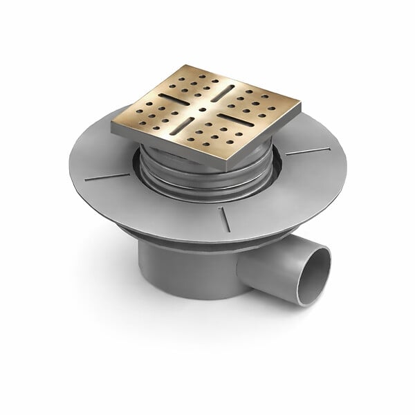 AURLANE - Bonde à sortie HORIZONTALE pour receveur à carreler RAINY - Grille Inox Dorée - large