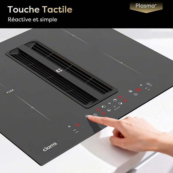 CIARRA - Plaque Induction 59cm avec Hotte Intégrée Table induction aspirante 7000W 4 Foyers Booster Recyclage Evacuation - large