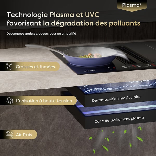 CIARRA - Plaque Induction 59cm avec Hotte Intégrée Table induction aspirante 7000W 4 Foyers Booster Recyclage Evacuation - large