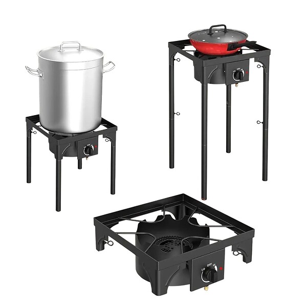 INTEC - Réchaud à Gaz 1 feu Barbecue grill 4,5kW 2en1 Bruleur fonte + Plaque Grill Fonte 40×40cm 3 hauteurs modulables Piezo INTEC - large