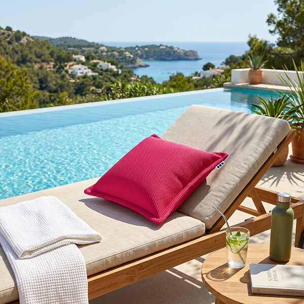 SOO  SANTAI - Coussin piscine flottant 45 × 45 × 25 cm intérieur / extérieur SANS billes de polystyrène – Rose (SCF4545-3) - large