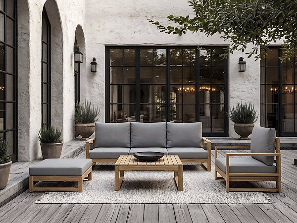 HABITAT ET JARDIN - Salon de jardin en bois d'acacia avec coussins "Bellingham" - 5 places - Gris - large