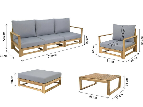 HABITAT ET JARDIN - Salon de jardin en bois d'acacia avec coussins "Bellingham" - 5 places - Gris - large