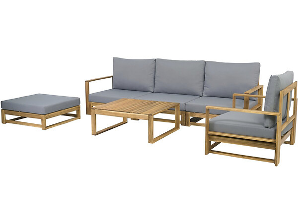 HABITAT ET JARDIN - Salon de jardin en bois d'acacia avec coussins "Bellingham" - 5 places - Gris - large