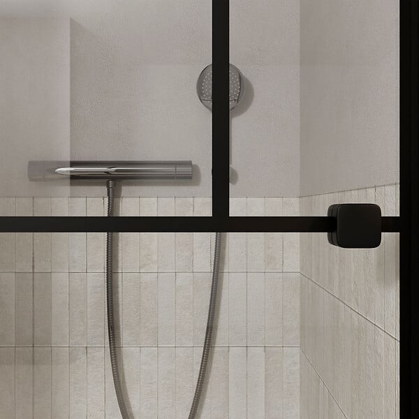 AURLANE - Porte de douche Pivotante 80x180 cm Sérigraphie Noire Motif Brique - Verre Anticalcaire 8mm - large