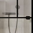 AURLANE - Porte de douche Pivotante 80x180 cm Sérigraphie Noire Motif Brique - Verre Anticalcaire 8mm - vignette