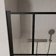 AURLANE - Porte de douche Pivotante 70x180 cm Sérigraphie Noire Motif Brique - Verre Anticalcaire 8mm - vignette
