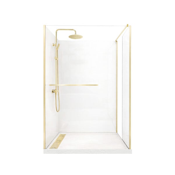 AURLANE - Cabine de Douche à l'Italienne 120x90 Colonne Thermostatique Or Brossé et Receveur Bas Effet Pierre - large