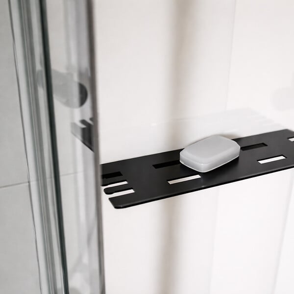 AURLANE - Cabine de Douche Rectangle 115x90 - Colonne Thermostatique Noire et Receveur Bas Effet Pierre - large