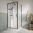 AURLANE - Cabine de Douche Carrée 90x90 - Colonne Thermostatique Noire et Receveur Haut Effet Pierre - vignette