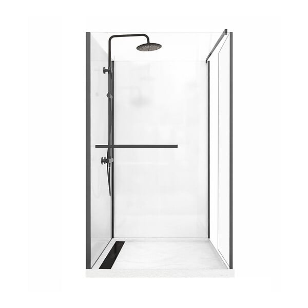 AURLANE - Cabine de Douche à l'Italienne 120x90 - Colonne Thermostatique Noire et Receveur Bas Effet Pierre - large