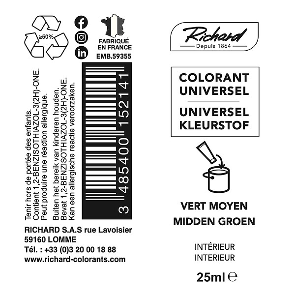 Colorant universel 25ml Vert moyen pour peinture - large