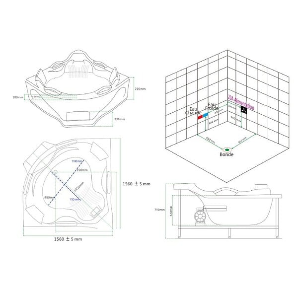 DISTRIBAIN - Baignoire balnéo angle Love story 42 jets - large