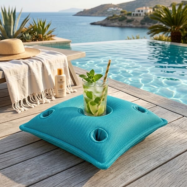 SOO  SANTAI - Coussin bar piscine flottant avec porte-verres 75 × 75 × 25 cm extérieur SANS billes – Vert (PPF7575-2) - large