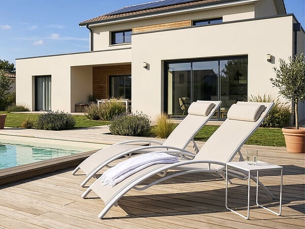 HABITAT ET JARDIN - Bain de soleil en aluminium "Beauty" - Phoenix - Ecru - Lot de 2 - large
