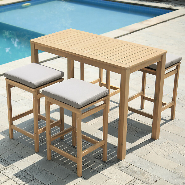 HAPPY GARDEN - Mange debout ARUBA en acacia 4 places - coussins sable - large