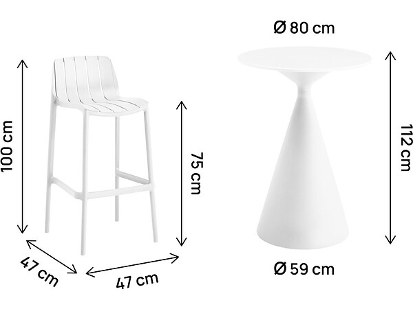 HABITAT ET JARDIN - Table et chaises hautes de bistrot empilables "Vaena" - 2 places - Blanc - large