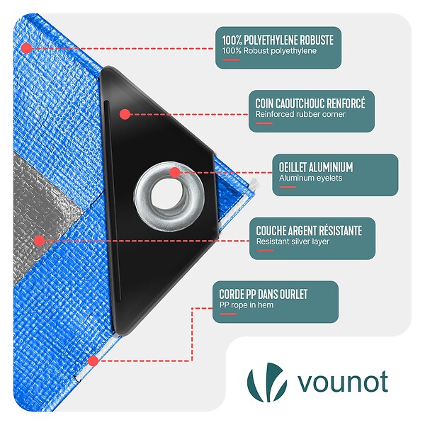 VOUNOT - Bâche de Protection en Polyéthylène resistant et impermeable 180g/m² bleu 3x5m - large