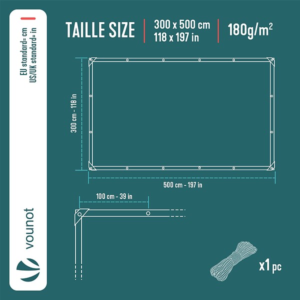 VOUNOT - Bâche de Protection en Polyéthylène resistant et impermeable 180g/m² bleu 3x5m - large