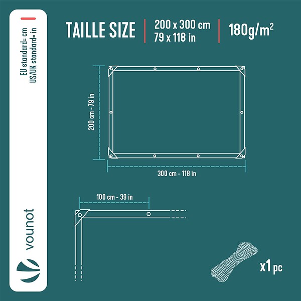 VOUNOT - Bâche de Protection en Polyéthylène resistant et impermeable 180g/m² bleu 2x3m - large