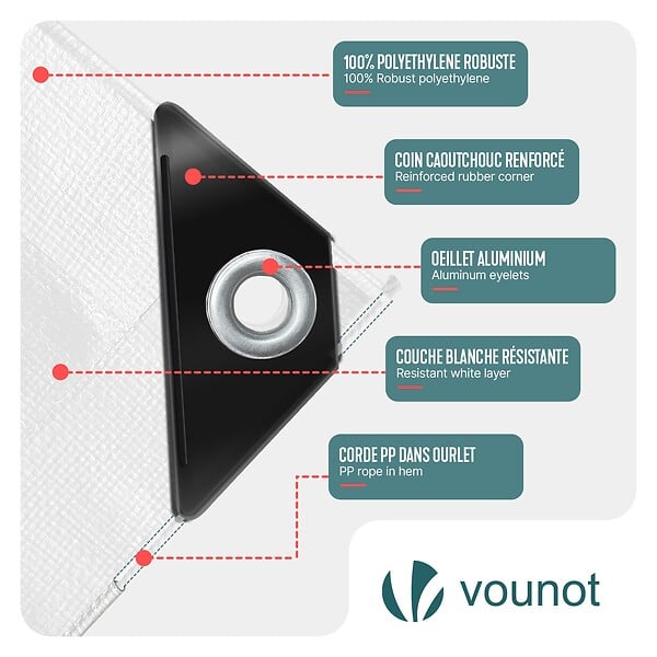 VOUNOT - Bâche de Protection en Polyéthylène resistant et impermeable 240g/m² blanche 3x4m - large