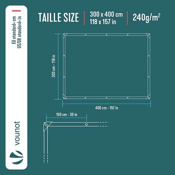 VOUNOT - Bâche de Protection en Polyéthylène resistant et impermeable 240g/m² blanche 3x4m - large