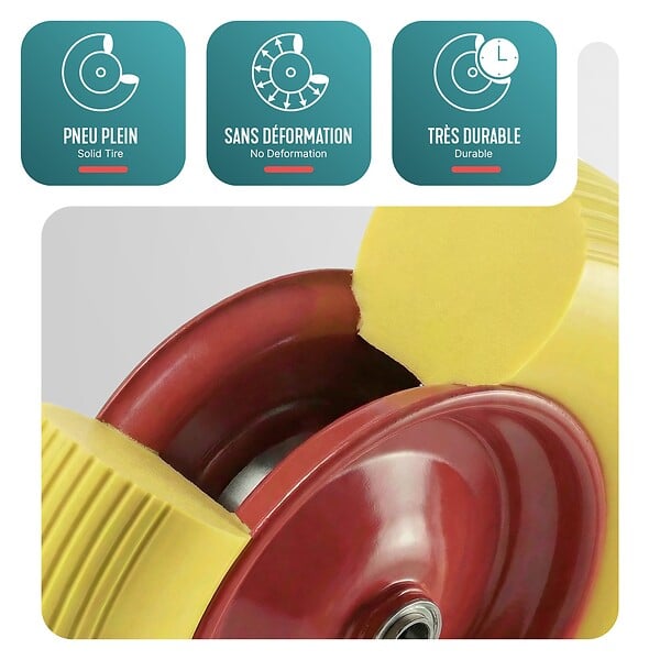 VOUNOT - Roue increvable 4.80/4.00-8 en PU pour brouette diable alesage 20mm 392x92 mm Jaune - large