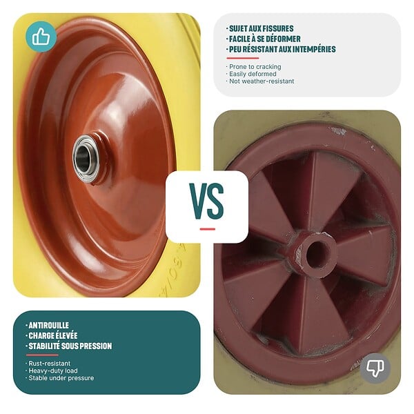 VOUNOT - Roue increvable 4.80/4.00-8 en PU pour brouette diable alesage 20mm 392x92 mm Jaune - large
