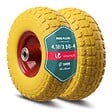 VOUNOT - Lot de 2 Roue increvable 3.5-4 en PU pour brouette diable alesage 16mm 260x85mm Jaune - vignette