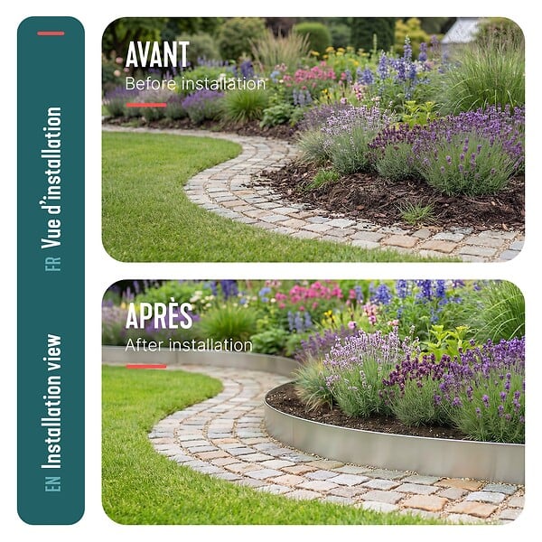 VOUNOT - Lot de 35 Bordure de jardin en métal galvanisé flexible 100x18cm - large