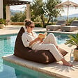 SOO  SANTAI - Pouf piscine XL flottant 140x120 cm brun – billes incluses (à remplir) – intérieur / extérieur (LBF140120-5-SET) - vignette