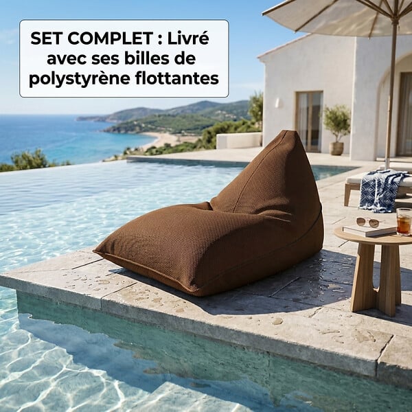 SOO  SANTAI - Pouf piscine XL flottant 140x120 cm brun – billes incluses (à remplir) – intérieur / extérieur (LBF140120-5-SET) - large