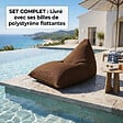 SOO  SANTAI - Pouf piscine XL flottant 140x120 cm brun – billes incluses (à remplir) – intérieur / extérieur (LBF140120-5-SET) - vignette