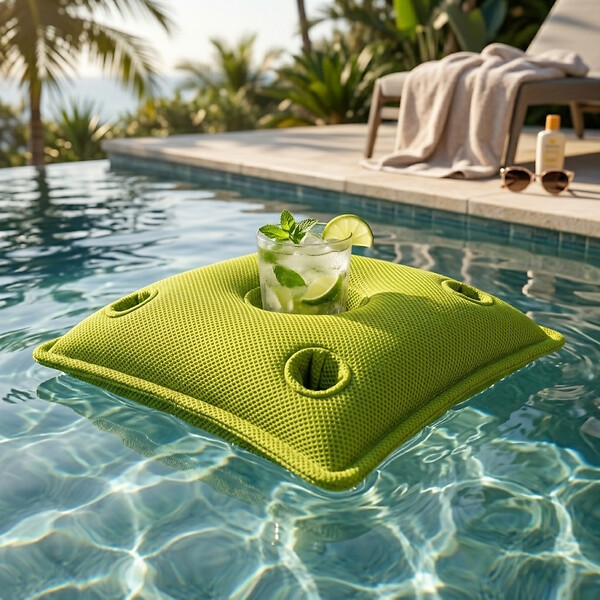 SOO  SANTAI - Coussin piscine flottant porte-verres 75x75 cm vert – billes incluses (à remplir) – intérieur / extérieur (PPF7575-2-SET) - large