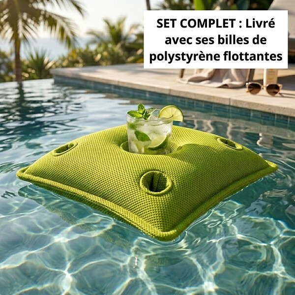 SOO  SANTAI - Coussin piscine flottant porte-verres 75x75 cm vert – billes incluses (à remplir) – intérieur / extérieur (PPF7575-2-SET) - large