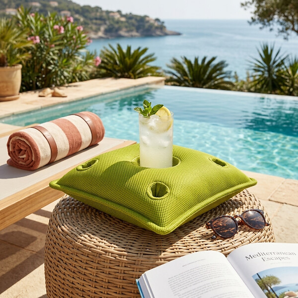 SOO  SANTAI - Coussin piscine flottant porte-verres 75x75 cm vert – billes incluses (à remplir) – intérieur / extérieur (PPF7575-2-SET) - large