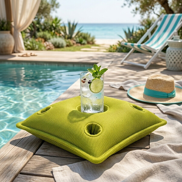 SOO  SANTAI - Coussin piscine flottant porte-verres 75x75 cm vert – billes incluses (à remplir) – intérieur / extérieur (PPF7575-2-SET) - large