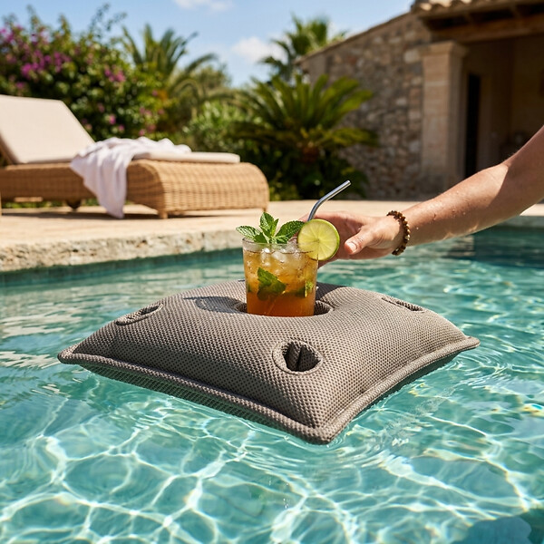 SOO  SANTAI - Coussin piscine flottant porte-verres 75x75 cm gris – billes incluses (à remplir) – intérieur / extérieur (PPF7575-1-SET) - large