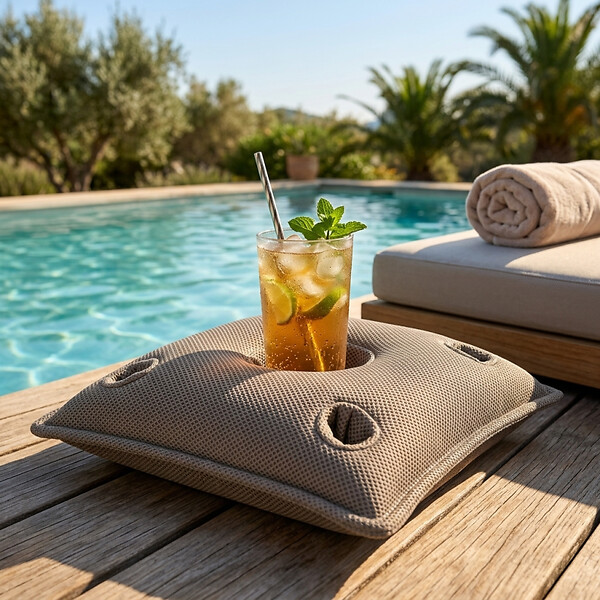 SOO  SANTAI - Coussin piscine flottant porte-verres 75x75 cm gris – billes incluses (à remplir) – intérieur / extérieur (PPF7575-1-SET) - large