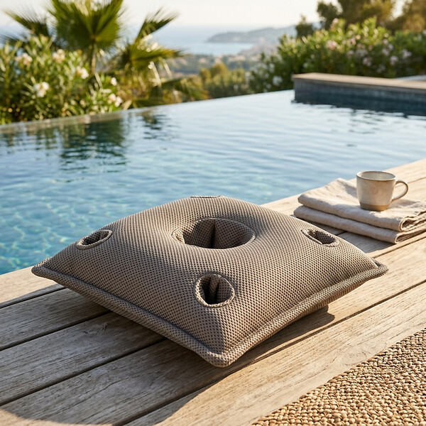 SOO  SANTAI - Coussin piscine flottant porte-verres 75x75 cm gris – billes incluses (à remplir) – intérieur / extérieur (PPF7575-1-SET) - large