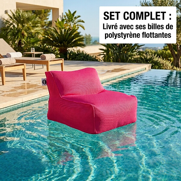 SOO  SANTAI - Fauteuil piscine XL flottant 100x90 cm rose – billes incluses (à remplir) – intérieur / extérieur (DC10090-1-SET) - large