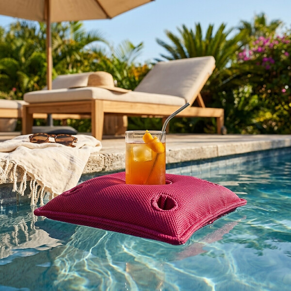 SOO  SANTAI - Coussin piscine flottant porte-verres 75x75 cm rose – billes incluses (à remplir) – intérieur / extérieur (PPF7575-3-SET) - large
