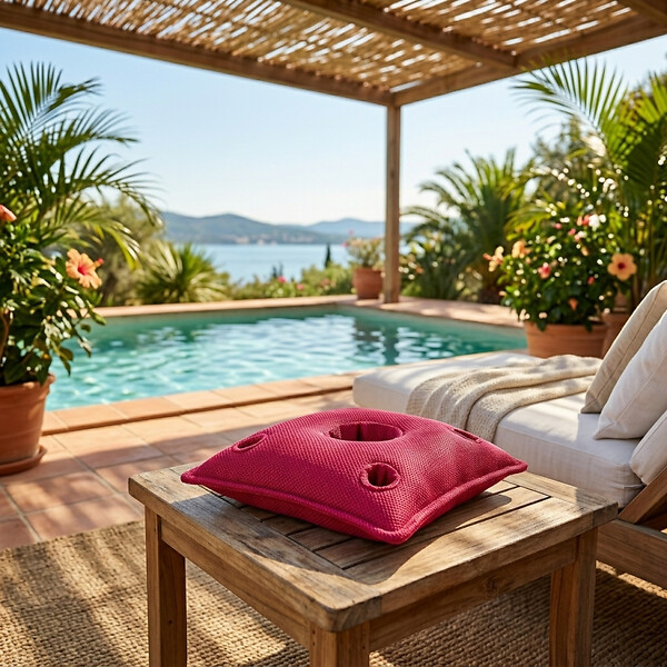SOO  SANTAI - Coussin piscine flottant porte-verres 75x75 cm rose – billes incluses (à remplir) – intérieur / extérieur (PPF7575-3-SET) - large