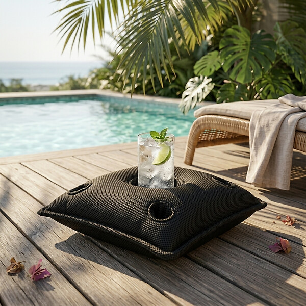 SOO  SANTAI - Coussin piscine flottant porte-verres 75x75 cm noir – billes incluses (à remplir) – intérieur / extérieur (PPF7575-7-SET) - large