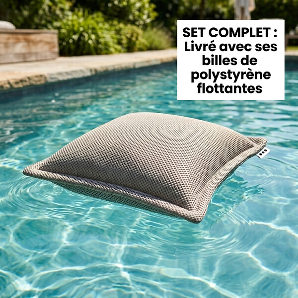 SOO  SANTAI - Coussin piscine flottant 45x45 cm gris – billes incluses (à remplir) – intérieur / extérieur (SCF4545-1-SET) - large