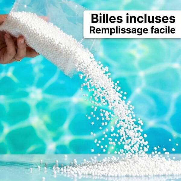 SOO  SANTAI - Coussin piscine flottant porte-verres 75x75 cm bleu – billes incluses (à remplir) – intérieur / extérieur (PPF7575-4-SET) - large