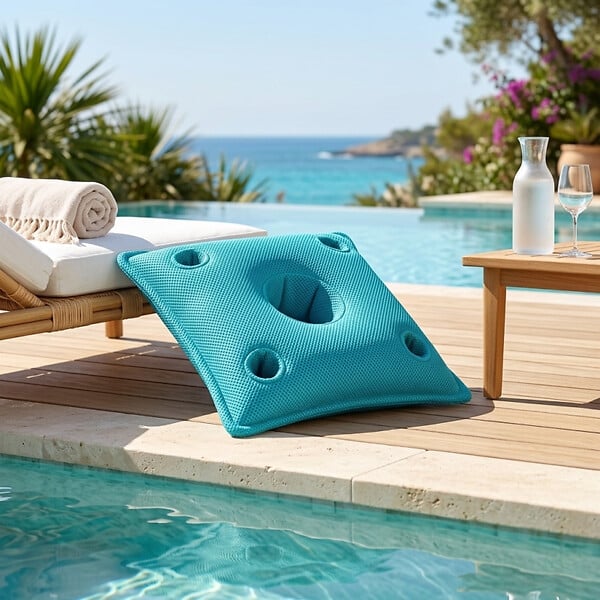 SOO  SANTAI - Coussin piscine flottant porte-verres 75x75 cm bleu – billes incluses (à remplir) – intérieur / extérieur (PPF7575-4-SET) - large