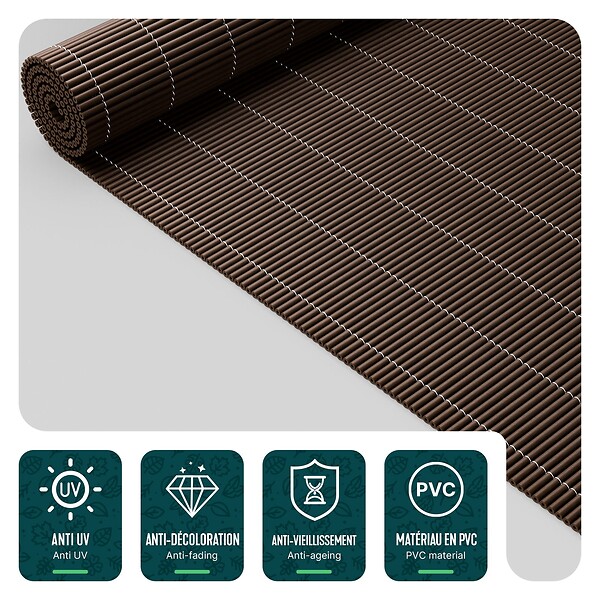 VOUNOT - Clôture en canisse PVC 100x300cm imitation osier marron - large