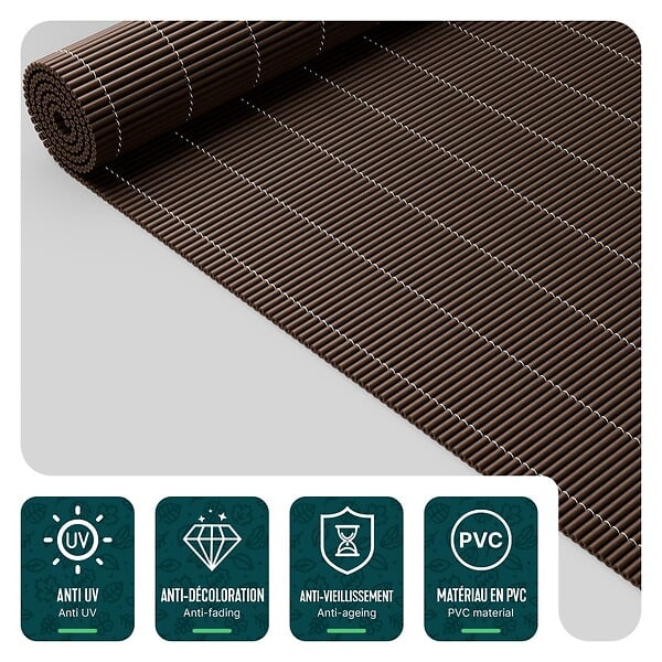 VOUNOT - Clôture en canisse PVC 160x300cm imitation osier marron - large