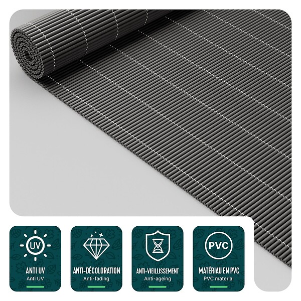 VOUNOT - Clôture en canisse PVC 100x300cm Anthracite - large